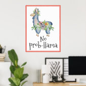 Geen Prob-llama Funny Floral Llama Kinder Room Poster (Thuiskantoor)