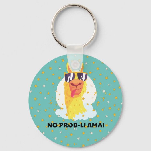 Geen-Prob-Llama Grappige Cute Llama met Sterren Sleutelhanger (Voorkant)