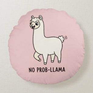 "Geen Prob-Llama" Knuffel Llama Krabbeltekening - Rond Kussen