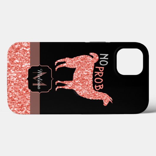 Geen Prob Llama roze koraal glitter Sparkles Case-Mate iPhone Case (Achterkant (horizontaal))