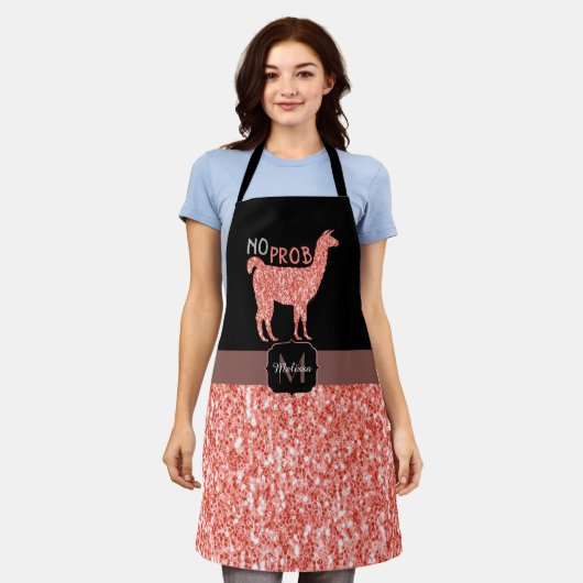 Geen Prob Llama roze koraal glitter Sparkles Schort (Gedragen)