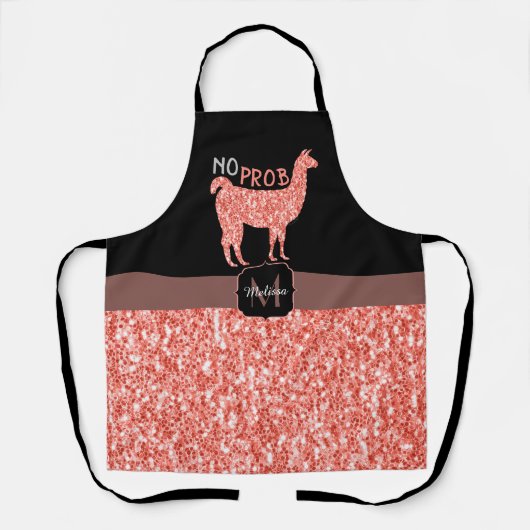 Geen Prob Llama roze koraal glitter Sparkles Schort (Voorkant)