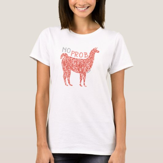 Geen Prob Llama roze koraal glitter Sparkles T-shirt (Voorkant)