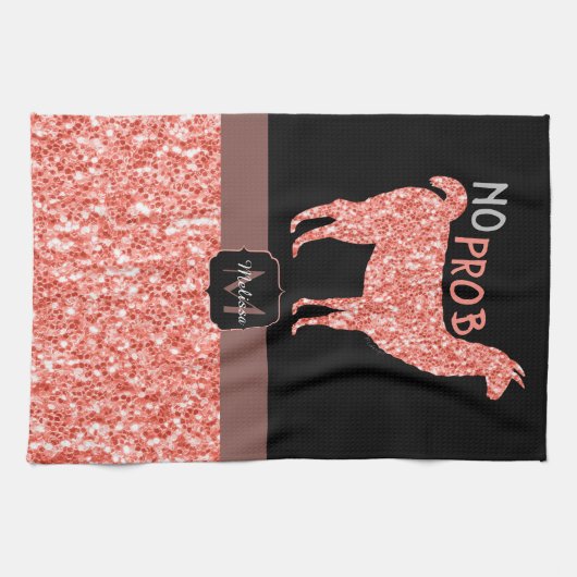 Geen Prob Llama roze koraal glitter Sparkles Theedoek (Horizontaal)