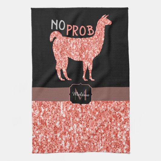 Geen Prob Llama roze koraal glitter Sparkles Theedoek (Verticaal)