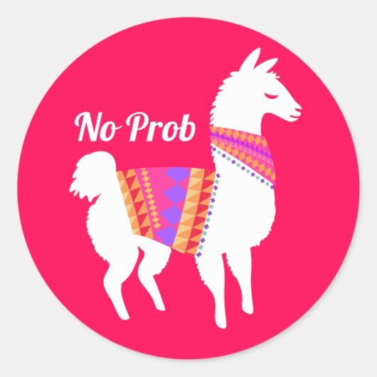 Geen Prob Llama Schattige Party Bright Red Ronde Sticker (Voorkant)