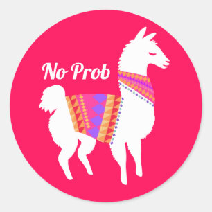 Geen Prob Llama Schattige Party Bright Red Ronde Sticker