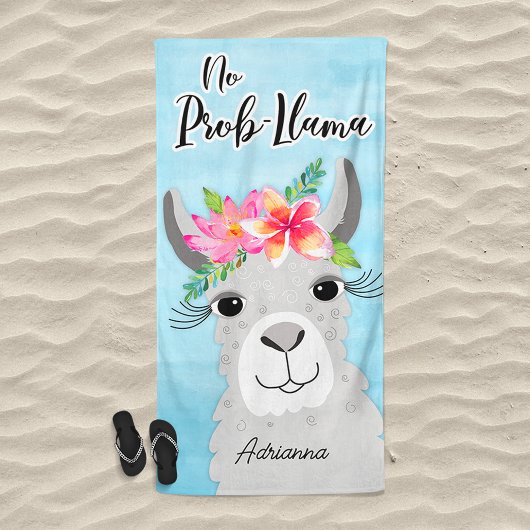 Geen Prob-Llama Tropical Floral Grey Llama Schatti Strandlaken