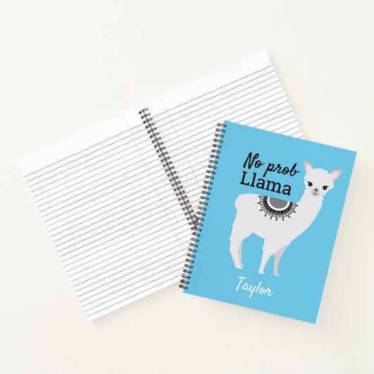 Geen ProbLlama gepersonaliseerd Cute Llama Blue Notitieboek (Binnen)