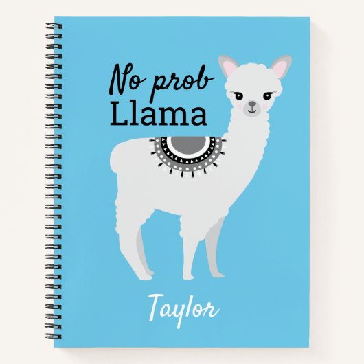 Geen ProbLlama gepersonaliseerd Cute Llama Blue Notitieboek (Voorkant)