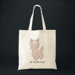 Geen Probllama Kawaii Pink Llama Tote Bag<br><div class="desc">Cute canvas tas met een cartoon-achtige illustratie van een lama met roze wangen met een tekst onder het opschrift "Geen probleem". Kawaii-ontwerp voor liefhebbers van dieren en bonzen!</div>