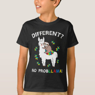 Geen Probllama Llama Sloth Puzzle Cool Autism Awar T-shirt