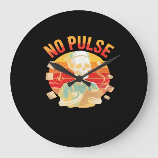 Geen Pulse Skeleton Nurse Grappig Medisch Hallowee Grote Klok (Voorkant)