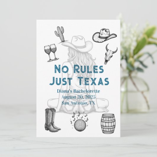 Geen regels Alleen Texas Bachelorette Party Uitnod Kaart (Staand voorkant)