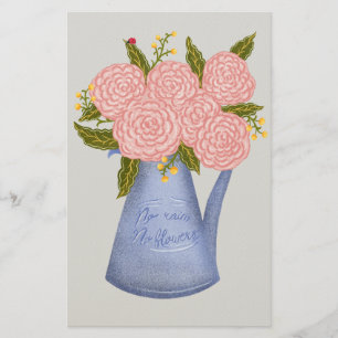 Geen regen geen bloemen gietkan met bloemen briefpapier