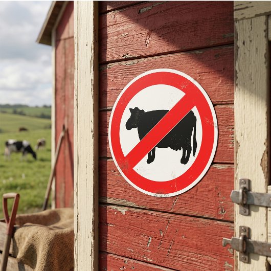 Geen Rundvlees Bord Ronde Sticker