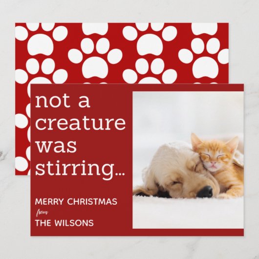 geen schepsel roerde de rode foto ' s kerst feestdagenkaart (Voorkant / Achterkant)