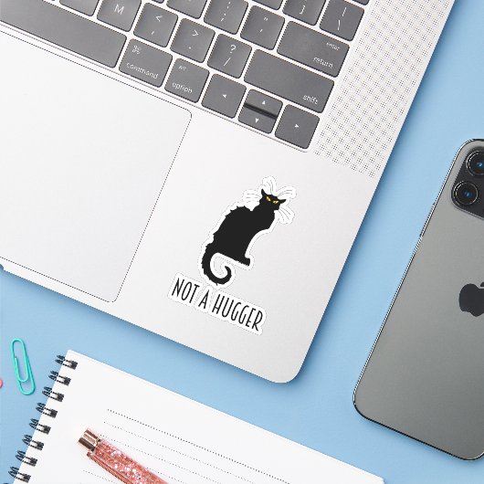 Geen schimmelaar Introvert Antisociaal Kat Sticker (Laptop met iPhone)