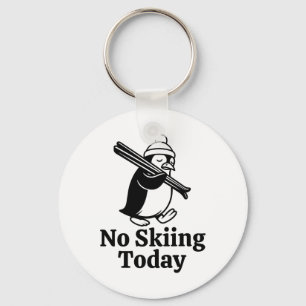 Geen skiën vandaag Grappige trieste pinguïn skiën Sleutelhanger