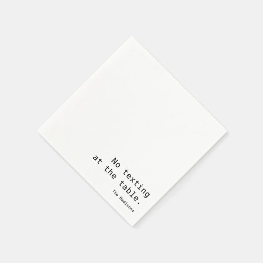 Geen sms'en aan de tafel Grappig citaat Papier ser Servet (Hoek)