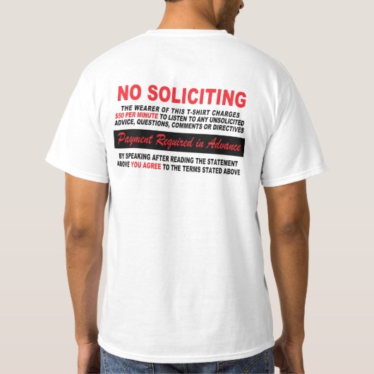 GEEN SOLICITING T-SHIRT (Achterkant)