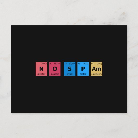 Geen Spam Periodieke Tabel Briefkaart (Voorkant)