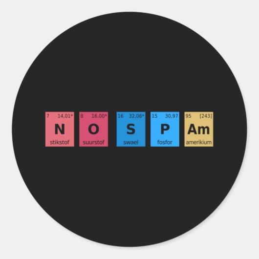 Geen Spam Periodieke Tabel Ronde Sticker (Voorkant)