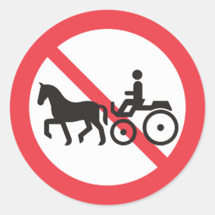 Geen spoor van paardenstaarten en verkeersbuggy ronde sticker