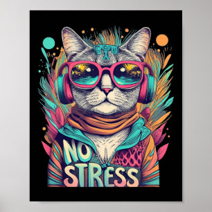 Geen stress Cool Cat Retro Zonnebril Koude Kat Poster