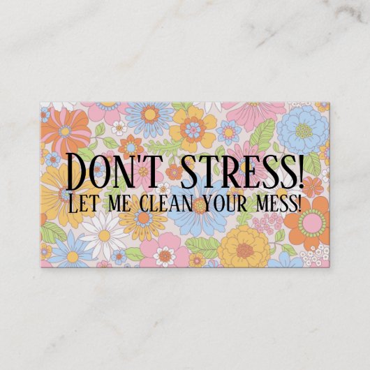 Geen stress op bloemenreiniging visitekaartje (Voorkant)