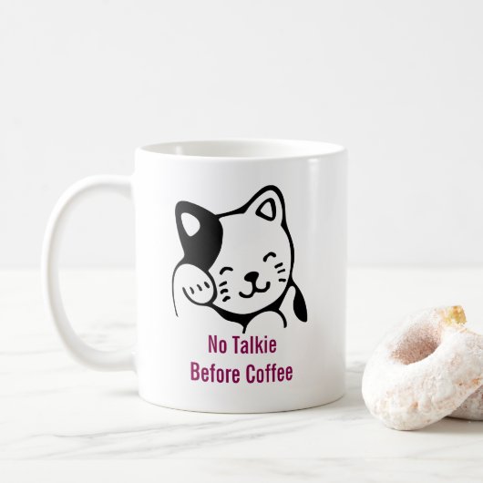 Geen Talkie voor Coffee Schattige Kitty Cat Koffiemok (Met donut)