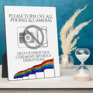 Geen telefoons of camera's Gay Pride Flags Wedding Fotoplaat
