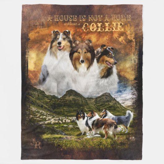 Geen thuis met ruwe collie, schapenhouderij, land  fleece deken (Voorkant)