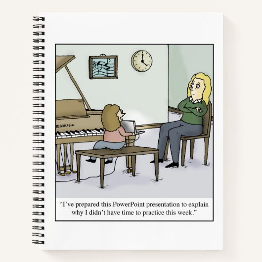 Geen tijd om Piano Lesson-Cartoon te oefenen Notitieboek (Voorkant)