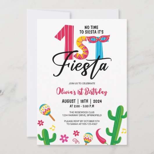 Geen tijd om Siesta Schattige eerste Fiesta verjaa Kaart (Voorkant)