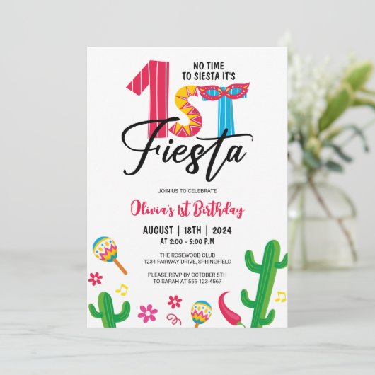 Geen tijd om Siesta Schattige eerste Fiesta verjaa Kaart (Staand voorkant)