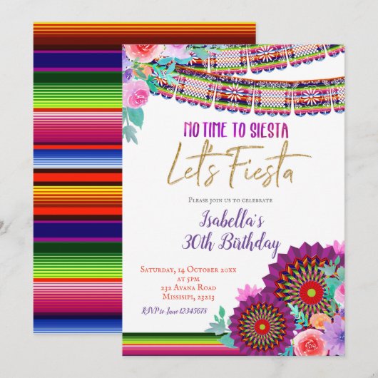 Geen tijd om siësta te vieren Let's Fiesta verjaar Kaart (Voorkant / Achterkant)