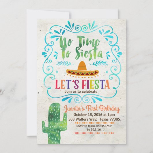 Geen tijd om Siesta verjaardagsuitnodiging blauw Kaart (Voorkant)