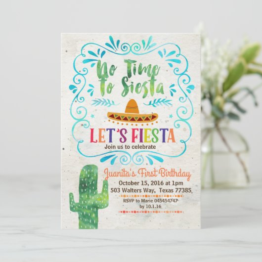 Geen tijd om Siesta verjaardagsuitnodiging blauw Kaart (Staand voorkant)