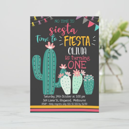 Geen tijd voor een siësta Fiesta verjaardagsuitnod Kaart (Staand voorkant)
