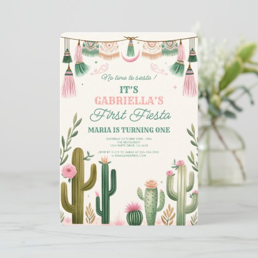 Geen tijd voor siësta eerste fiësta meisje verjaar kaart (Staand voorkant)