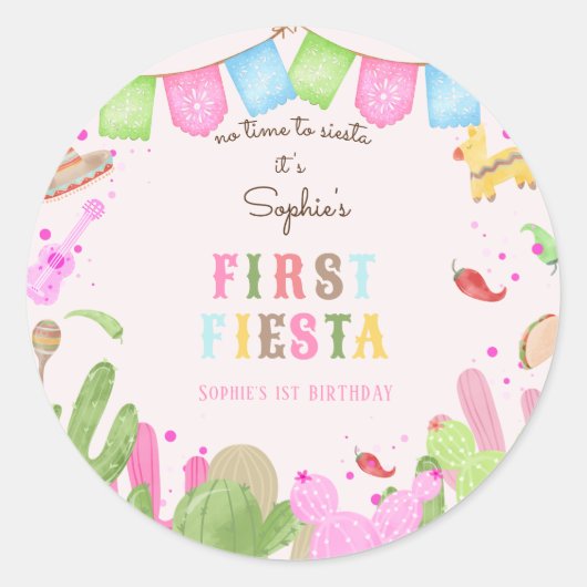 Geen tijd voor siesta fiesta mexican eerste verjaa ronde sticker (Voorkant)