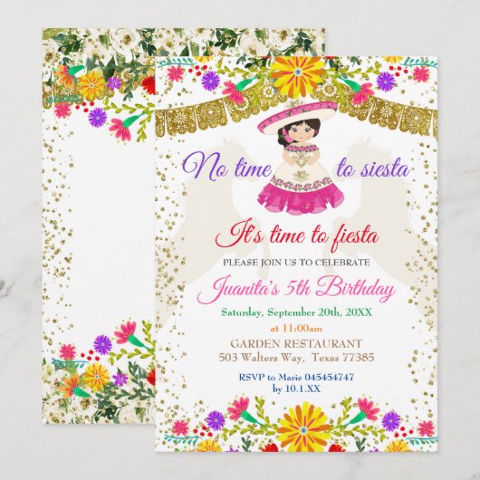 Geen tijd voor Siesta Let's Fiesta Birthday Fiesta Kaart (Voorkant / Achterkant)