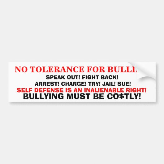 GEEN TOLERANTIE 4 BULLIES BUMPERSTICKER (Voorkant)