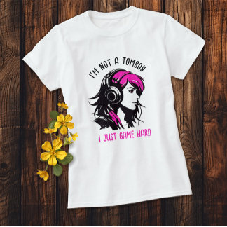 GEEN TOMBOY Roze en Zwarte Gamer Meisje T-shirt