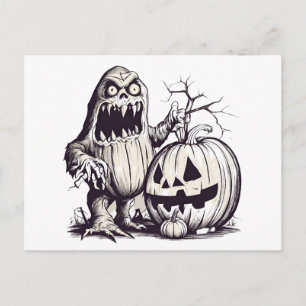 Geen traktaties hier - eng Halloween monster Feestdagenkaart