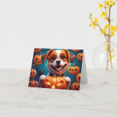 GEEN Tricks ALLEEN Treats Schattige Halloween Pupp Kaart (Gele Bloem)