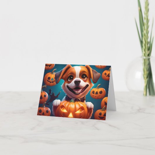 GEEN Tricks ALLEEN Treats Schattige Halloween Pupp Kaart (Voorkant)