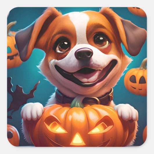GEEN Tricks ALLEEN Treats Schattige Halloween Pupp Vierkante Sticker (Voorkant)