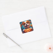 GEEN Tricks ALLEEN Treats Schattige Halloween Pupp Vierkante Sticker (Envelop)